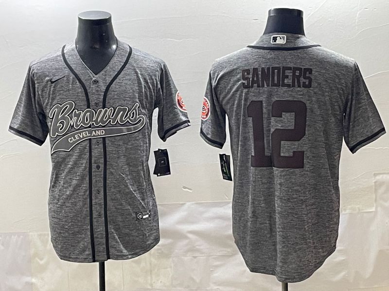 Men 2025 Cleveland Browns 12 Sanders Grey Joint Name Nike Limited NFL Jersey style 4